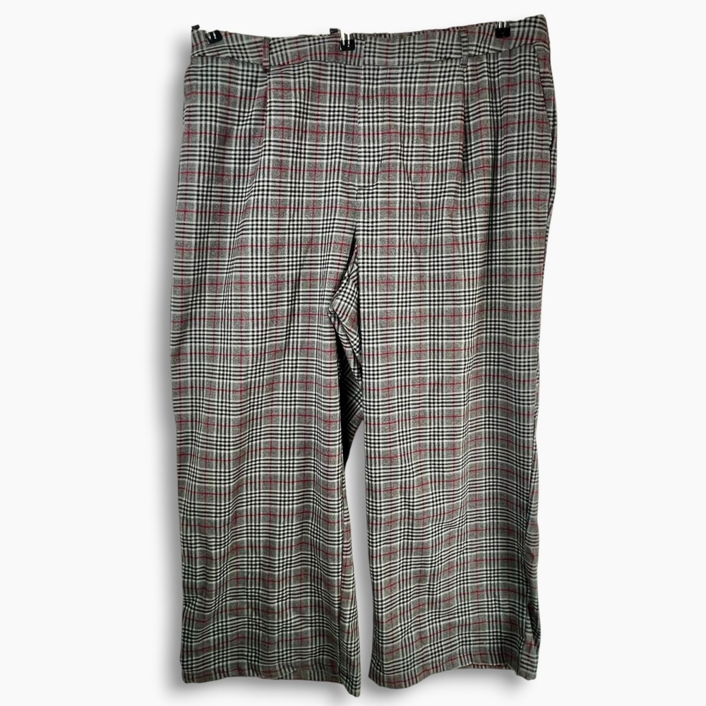 Ava & Viv Women 22 Plaid Wide Leg Pants Gray Red Glen Check Pleated Trousers